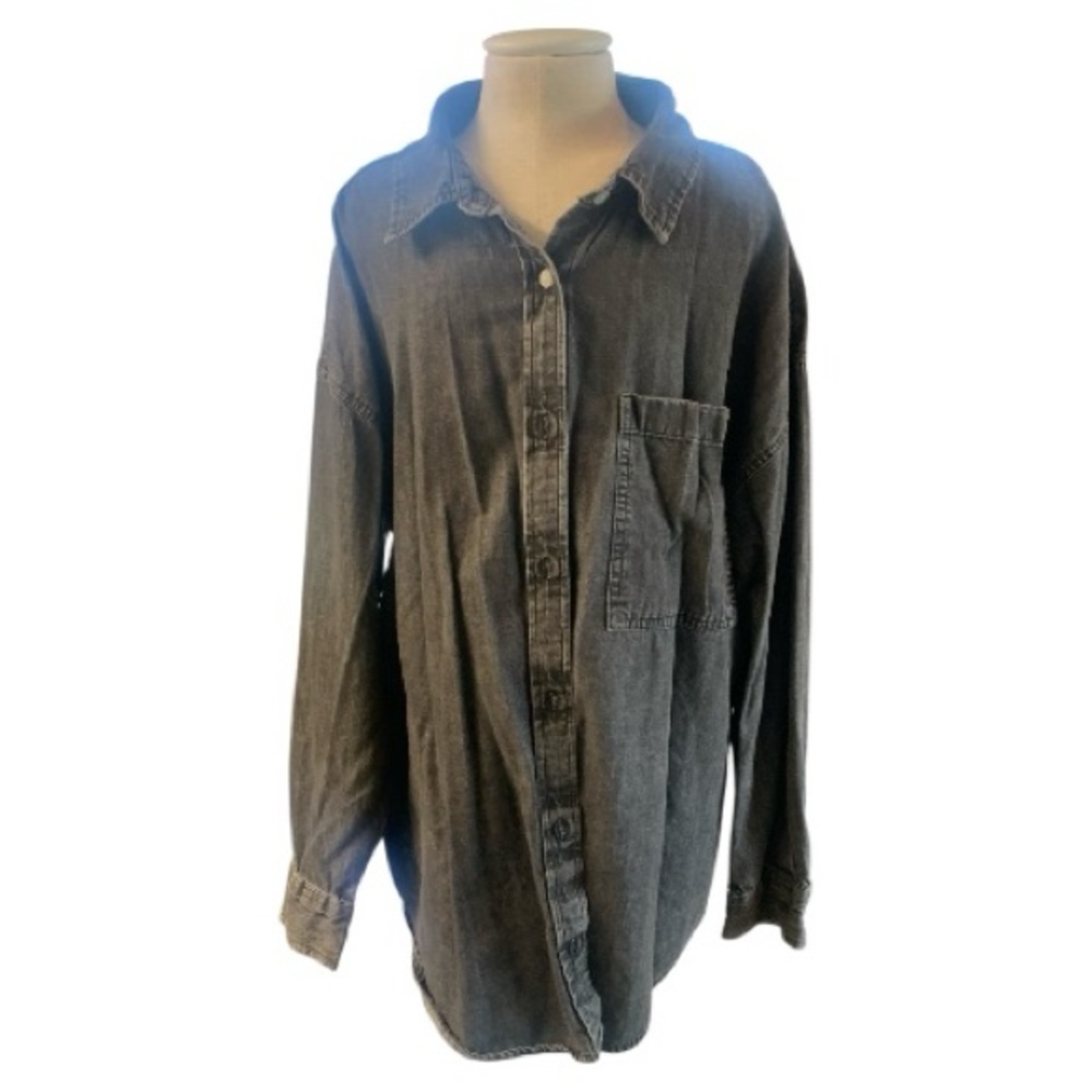 Acid Wash Gray Denim Button-Up Shirt